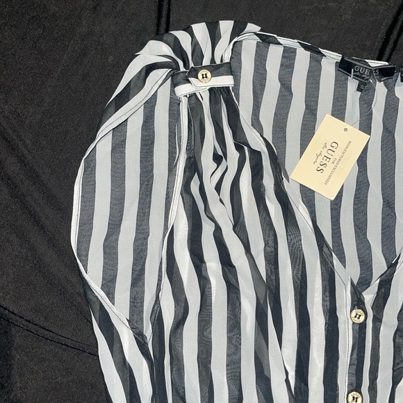 New Guess Black White Sleeveless Chiffon Sheer Top Cover up S - Picture 3 of 7